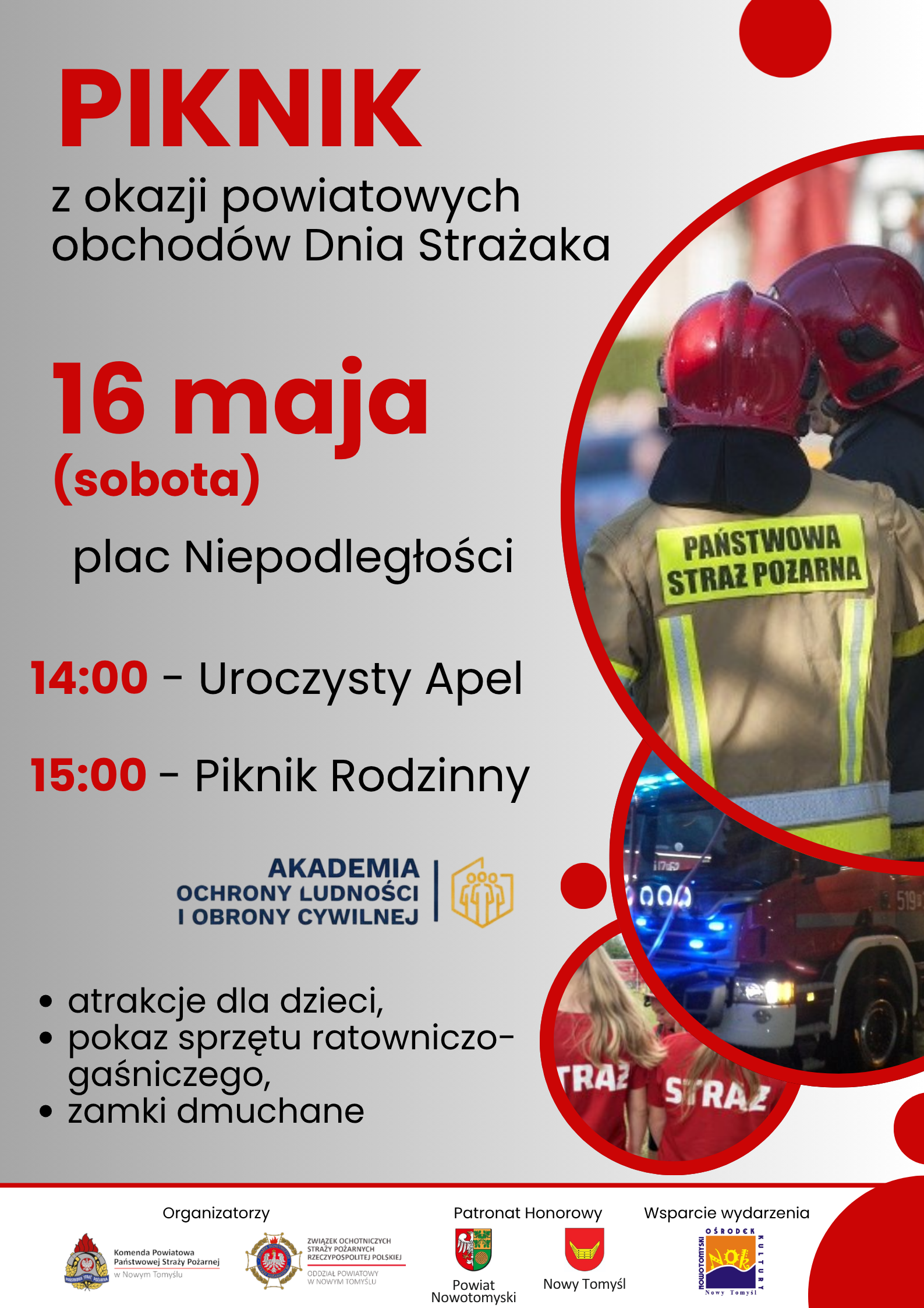 Strażackie święto i rodzinny piknik w centrum Nowego Tomyśla. Będą pokazy sprzętu, grochówka i atrakcje dla dzieci