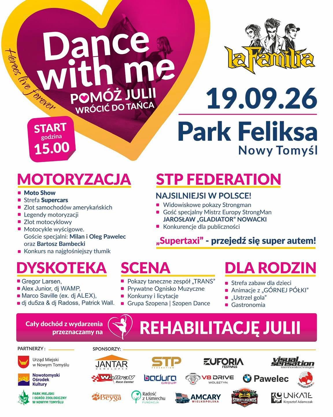 Nowy Tomyśl zatańczy dla Julii! Supercars, strongmani, muzyka i wielkie show w Parku Feliksa